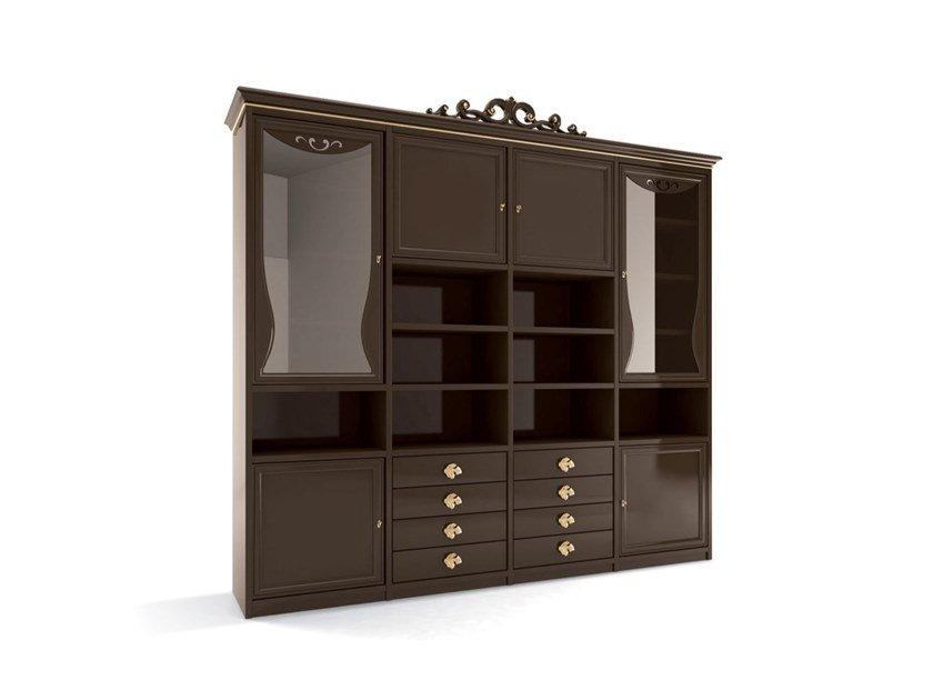 5045 Wall-mounted wooden bookcase with drawers