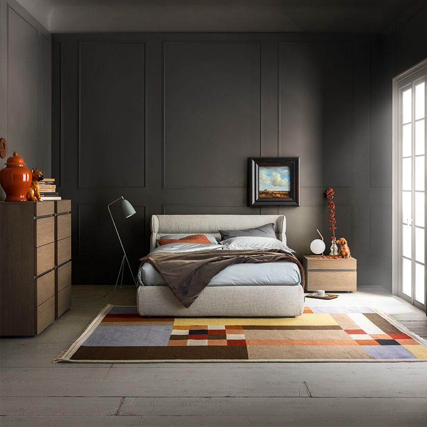 OREGON Velvet bed with upholstered headboard