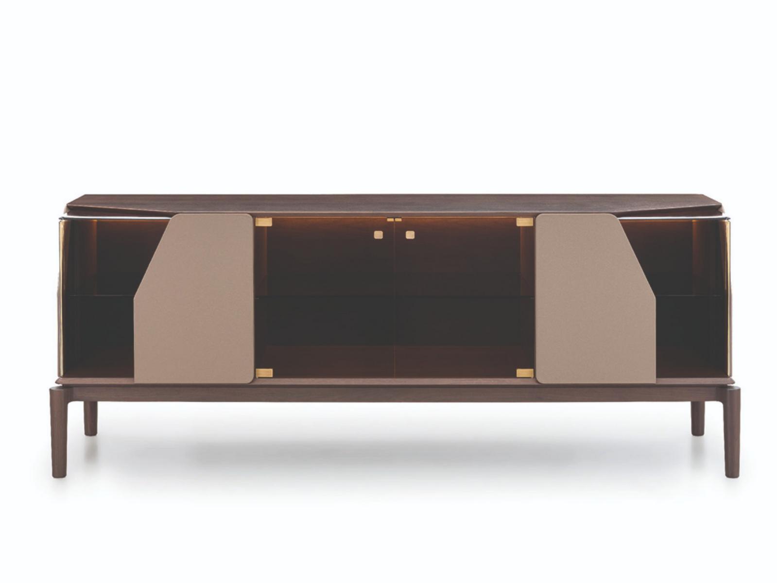 VINE Wood and glass sideboard with doors with integrated lighting