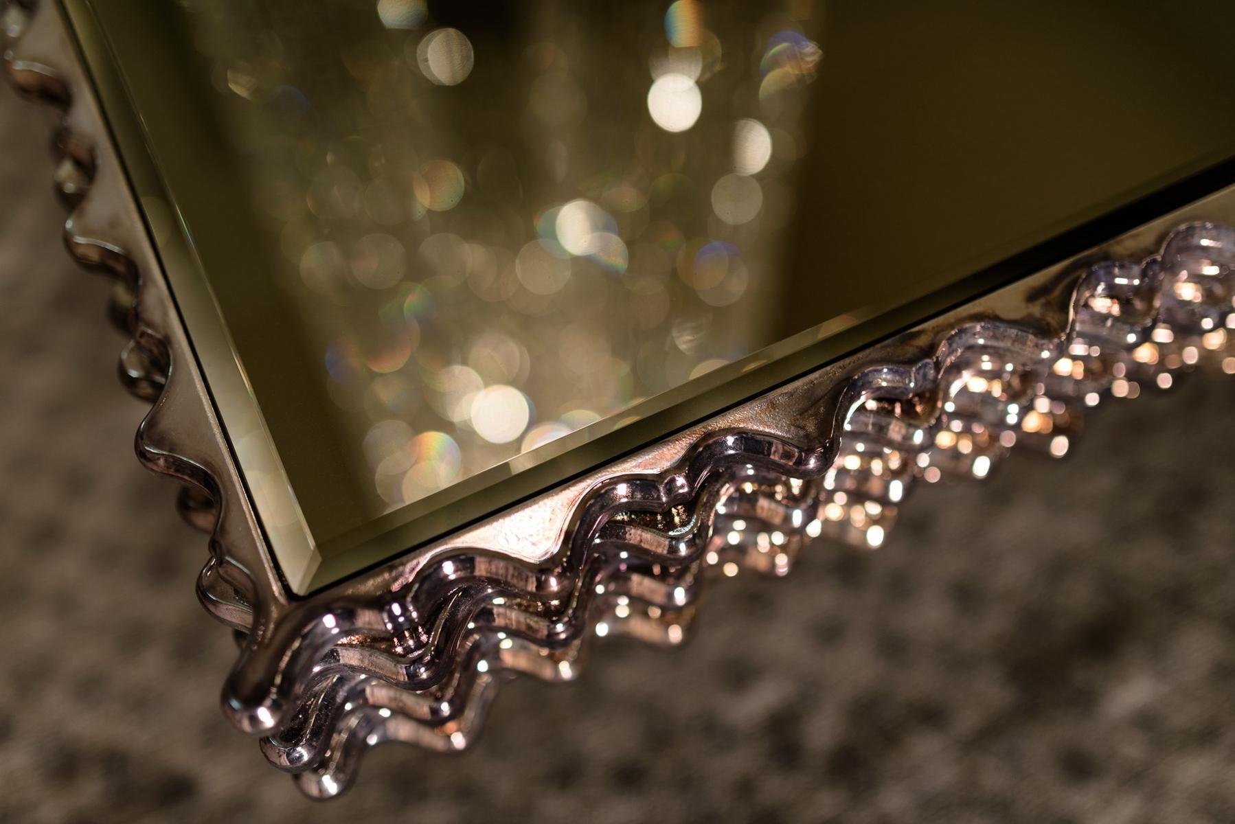 OLA Mirrored glass and wooden high side table