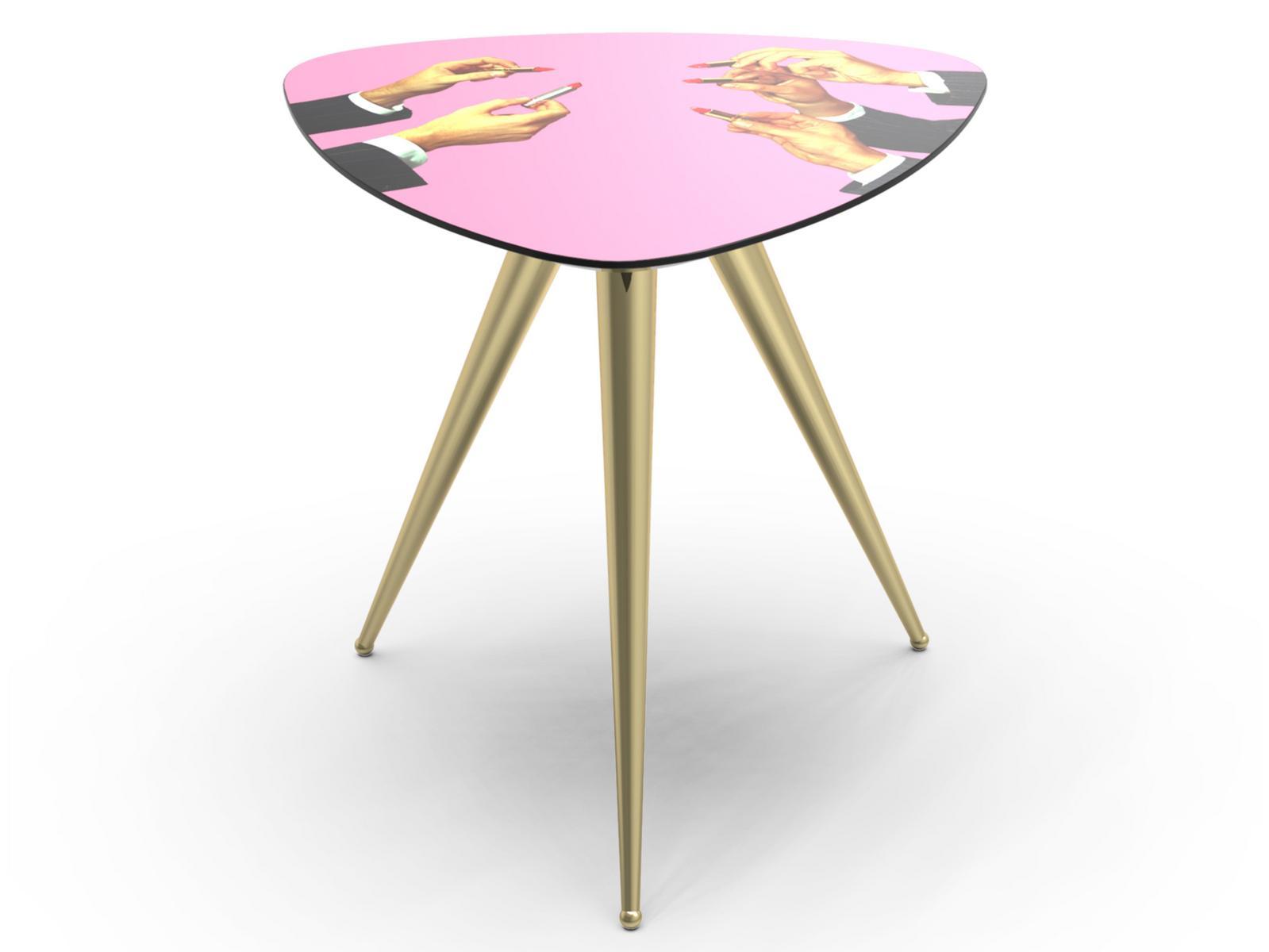 PINK LIPSTICKS Triangular coffee table with MDF top and metal legs