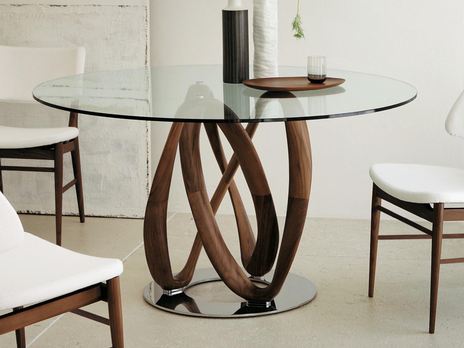 INFINITY Round solid wood table and crystal top