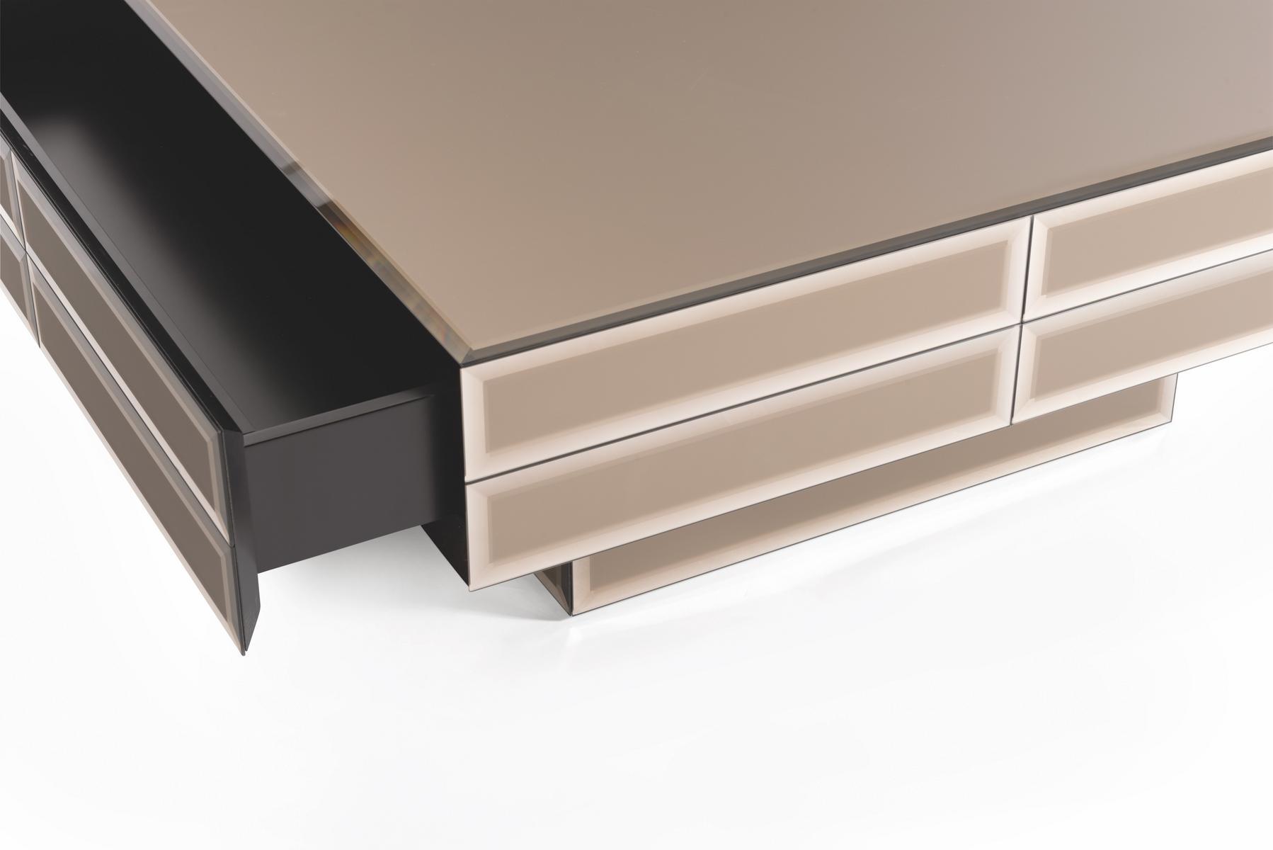 WOODY Low square mirrored glass coffee table