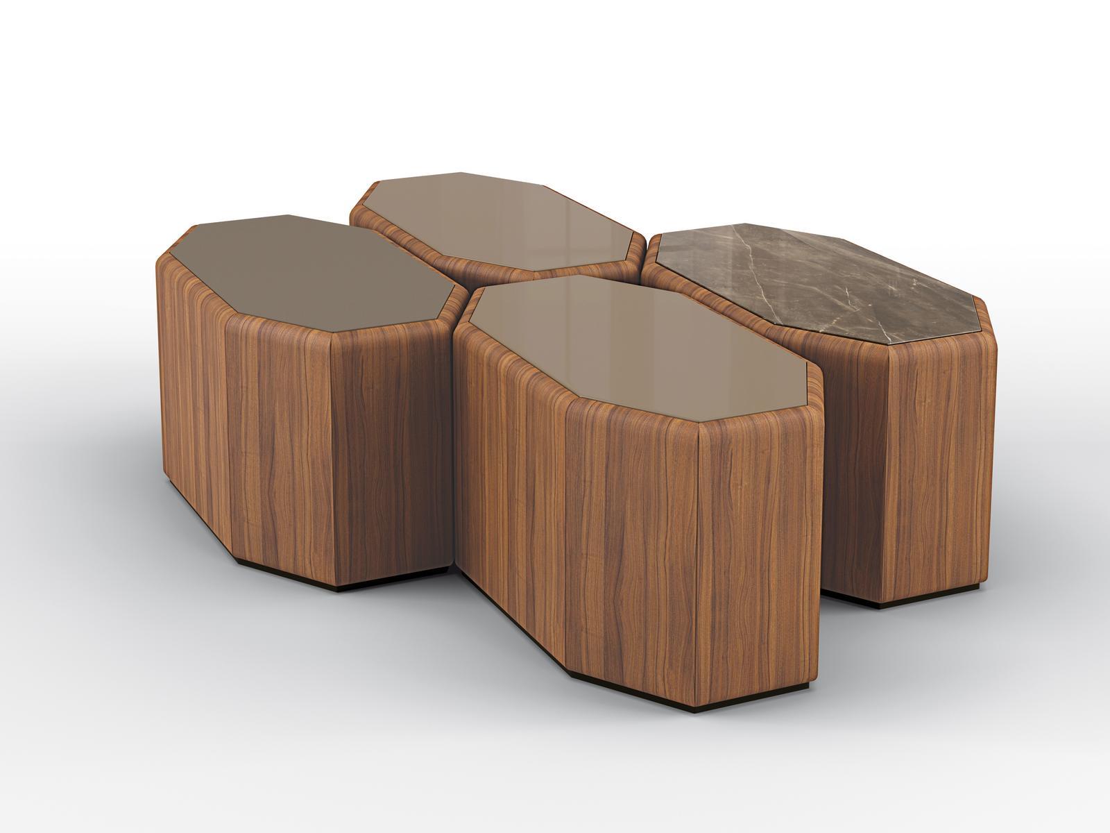 ESEDRA SET Modular octagonal walnut coffee table