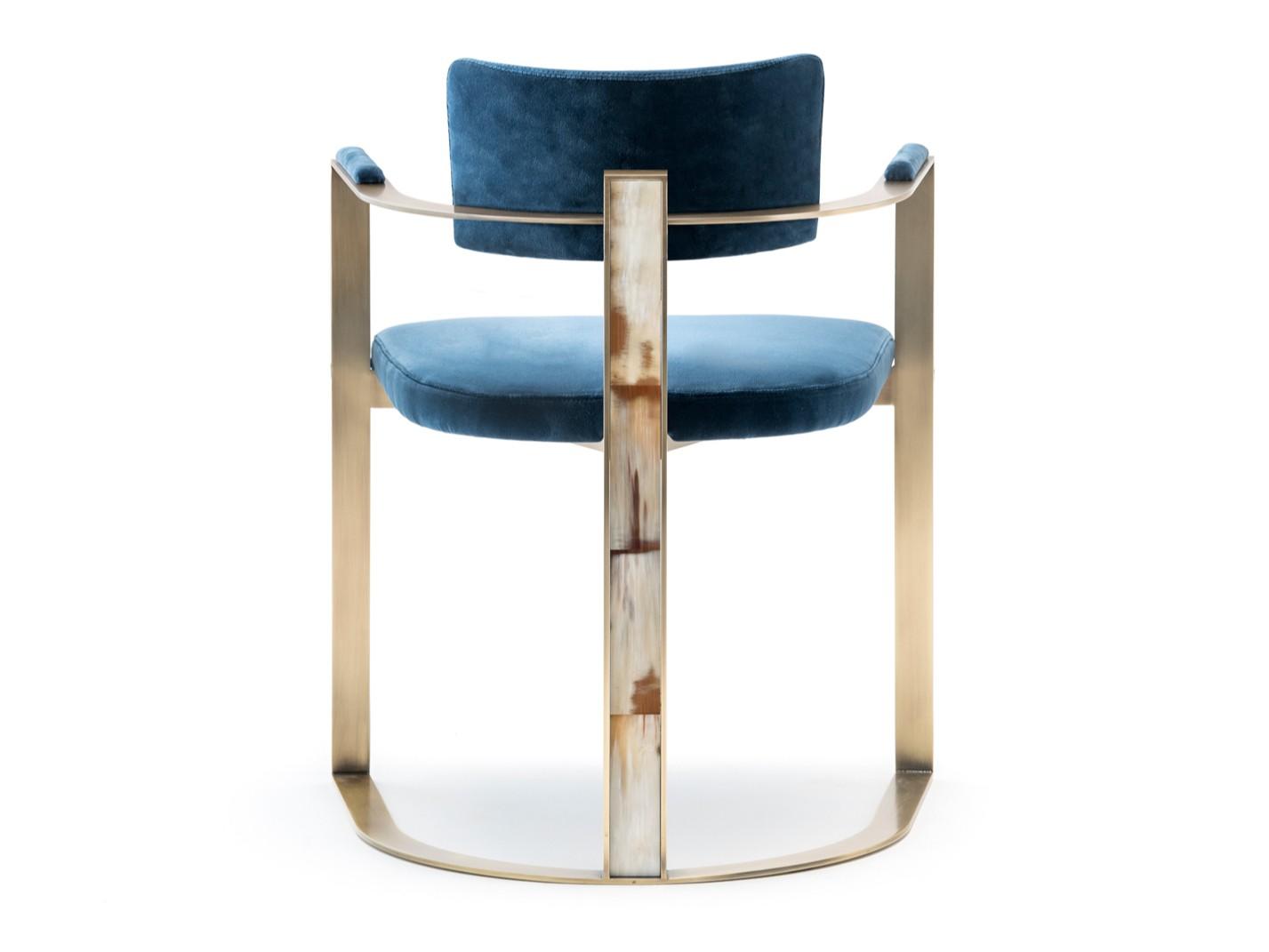 SVEVA 6043D Velvet chair with armrests and burnished metal base