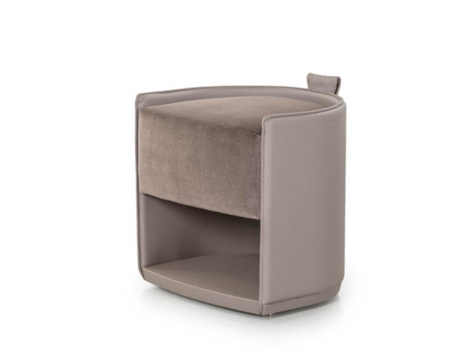 VINE Leather and fabric pouf with integrated magazine rack