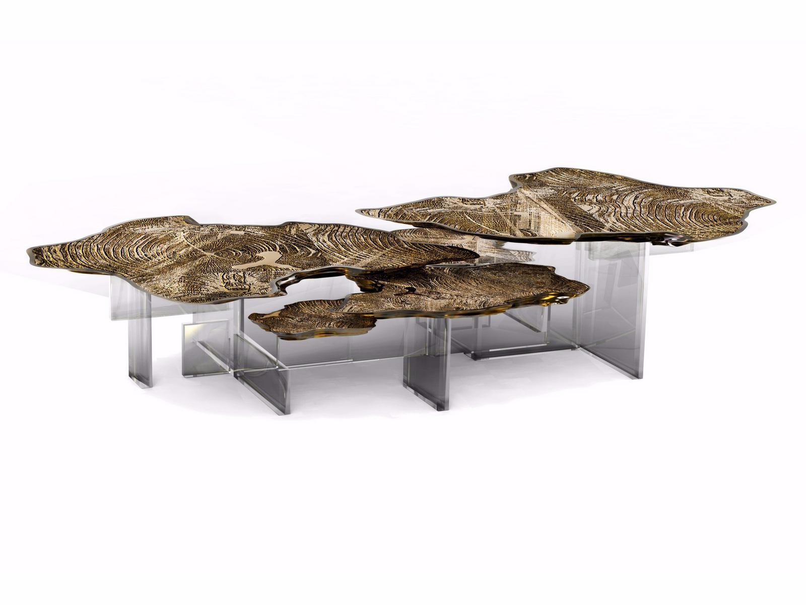 MONET Low brass coffee table for living room