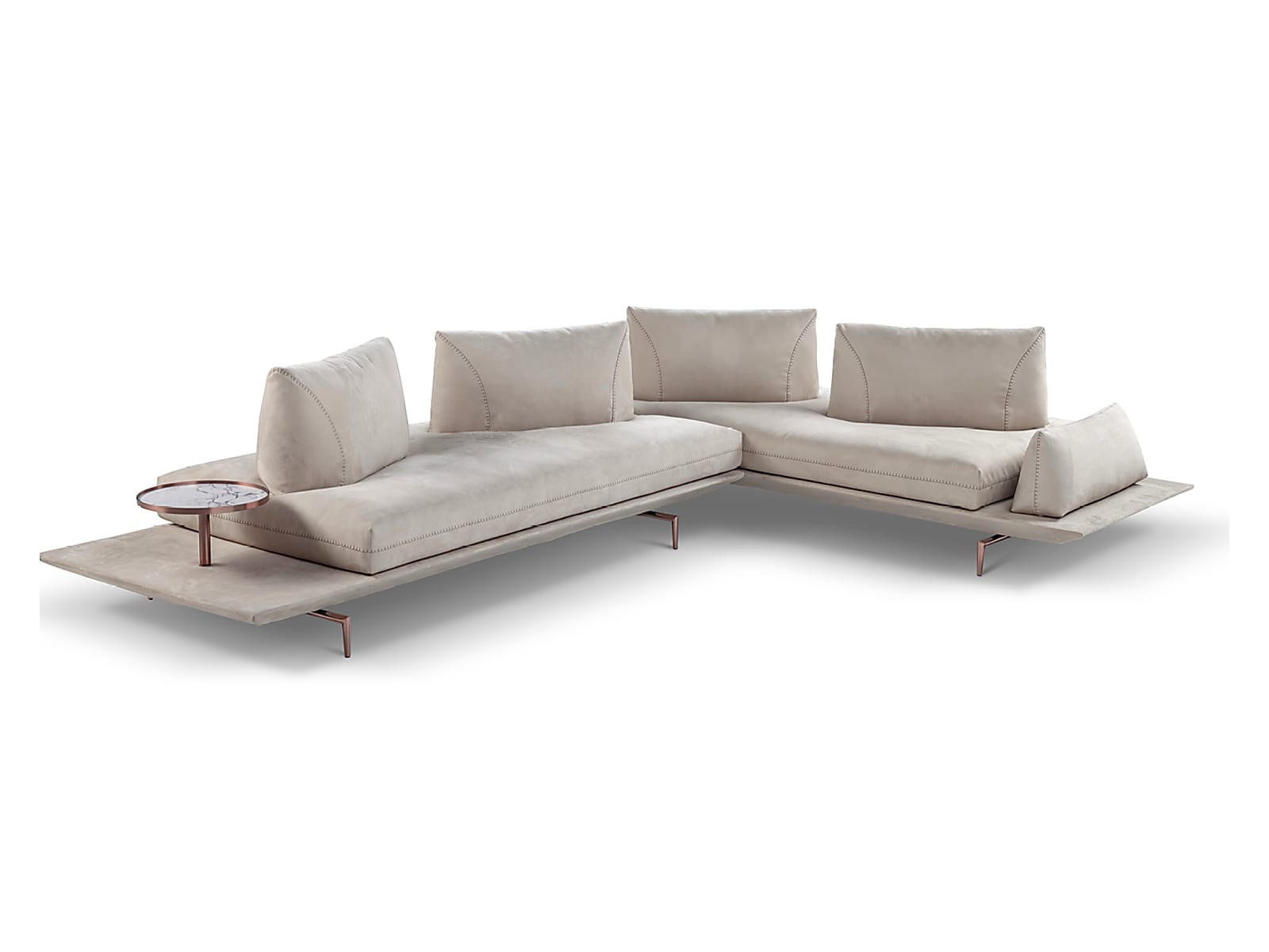 GIANDUIOTTO A versatile sofa offering adjustable backrests for multiple seating positions, elegant design stitching, and optional integrated table surfaces, elevated by stylish metal feet.
