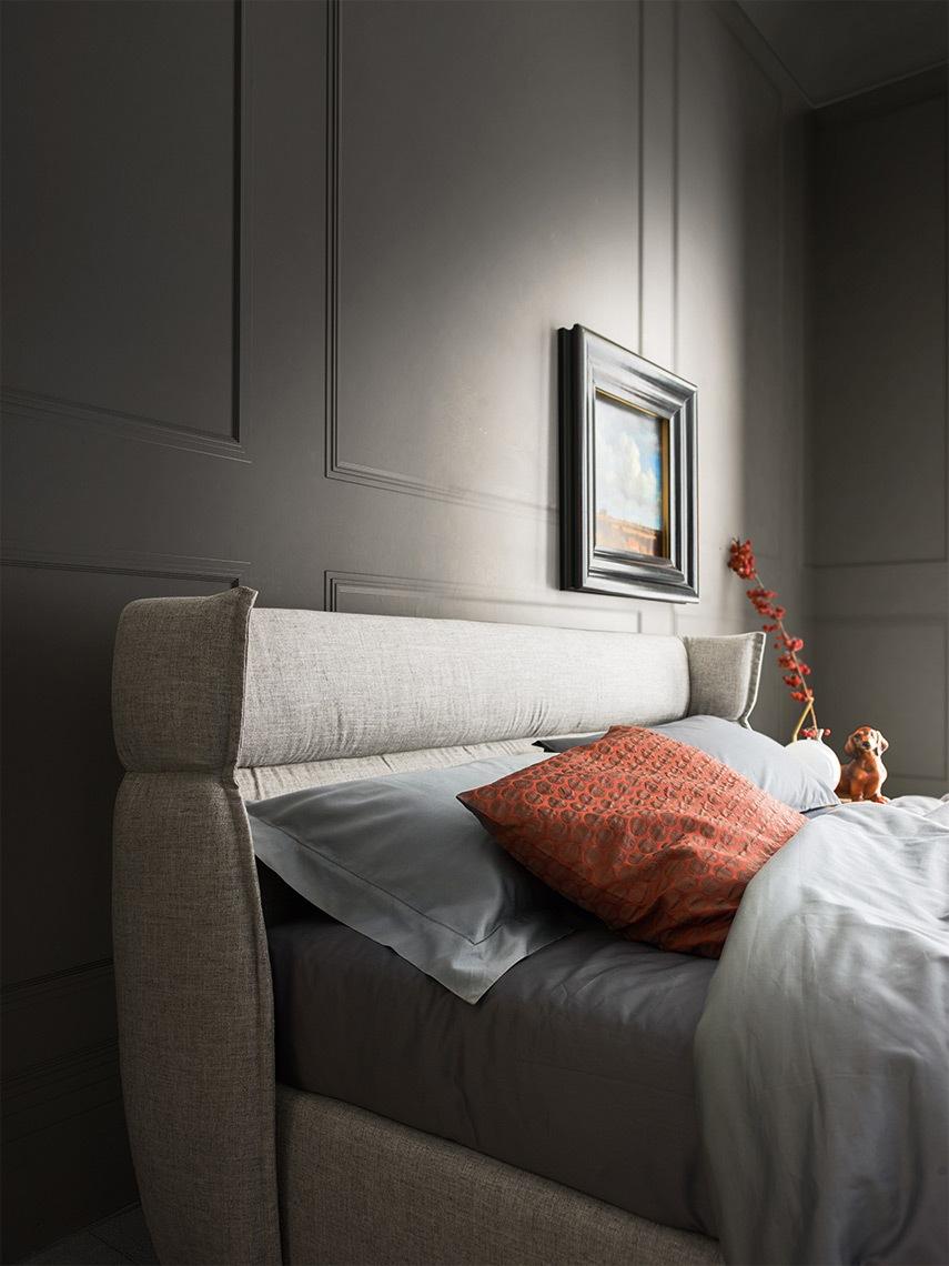 OREGON Velvet bed with upholstered headboard