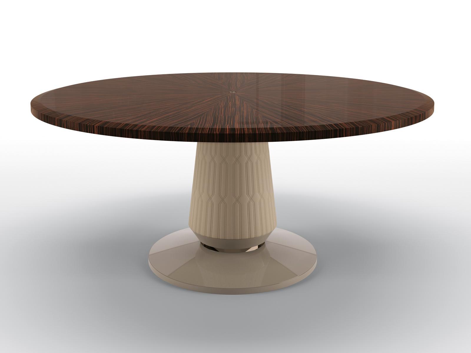 OMEGA Round table in ebony and base covered in leather