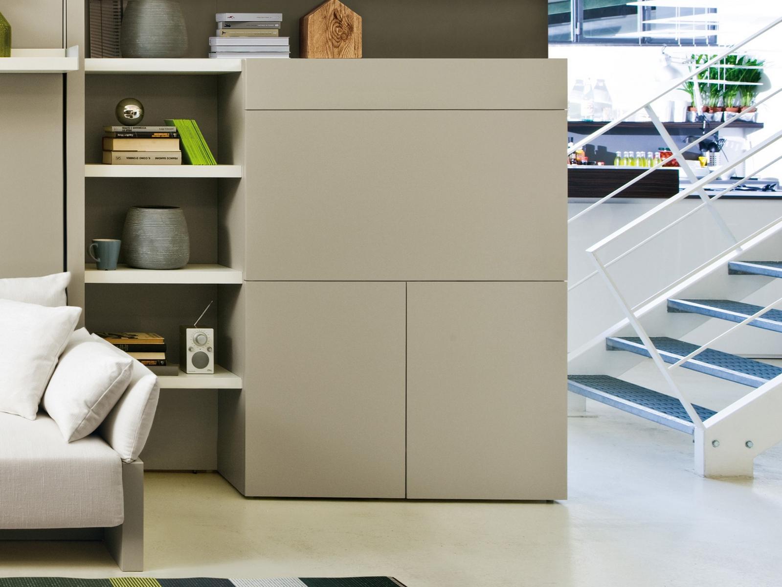 HOME OFFICE Freestanding melamine-faced chipboard storage wall with secretary desk HOME OFFICE Freestanding melamine-faced chipboard storage wall with secretary desk