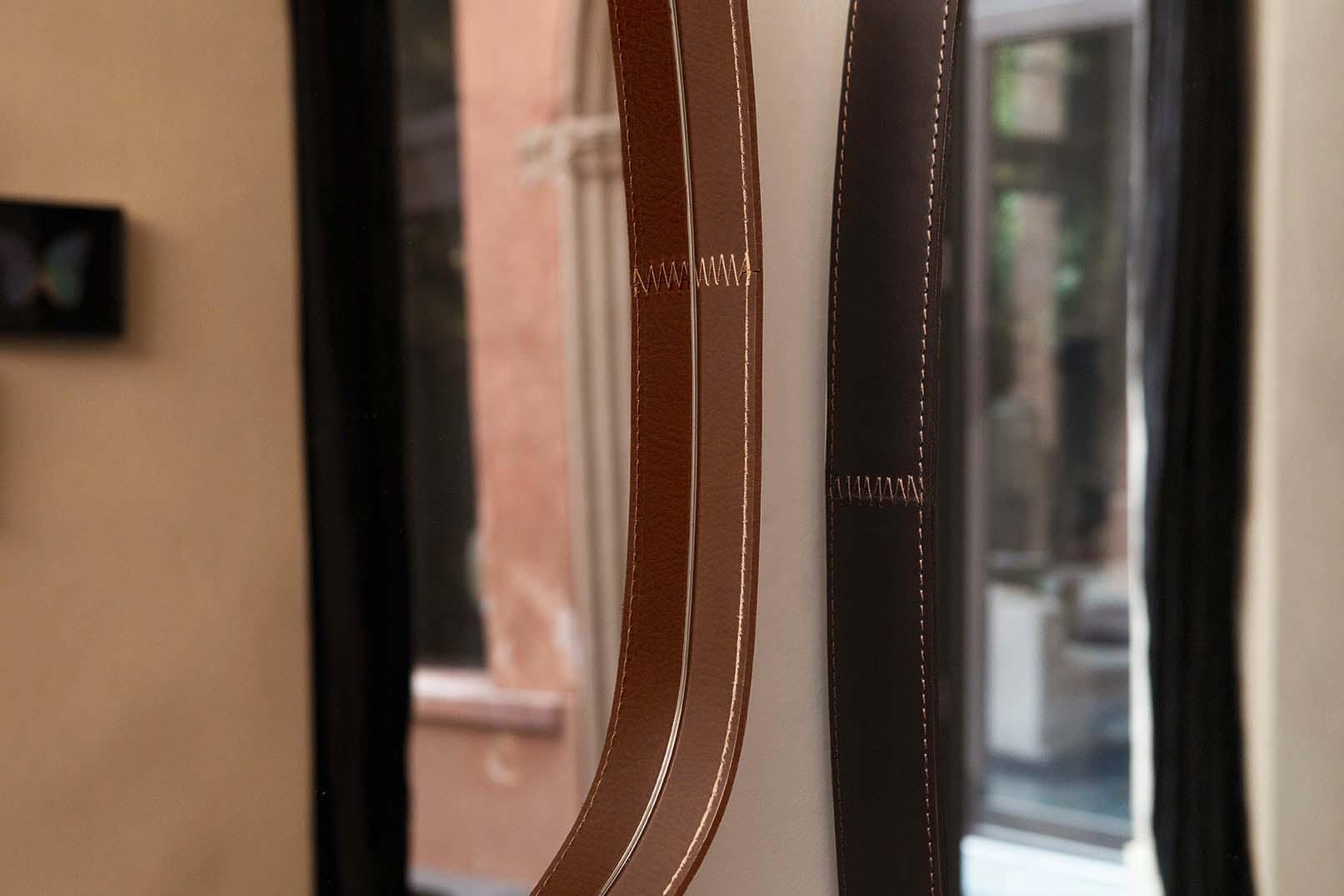 VEGA Framed tanned leather mirror