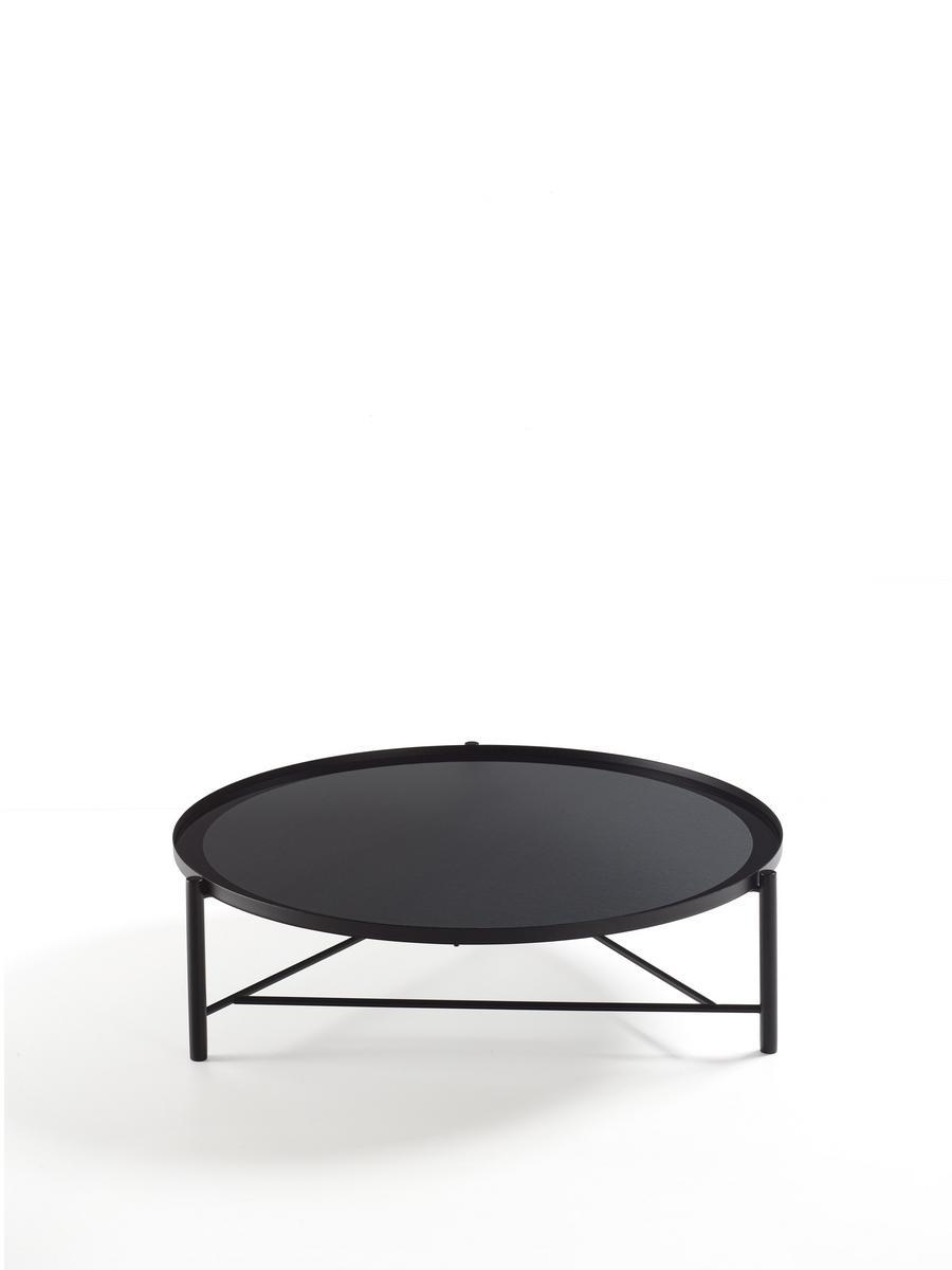 SANTA MONICA Low round glass and metal coffee table