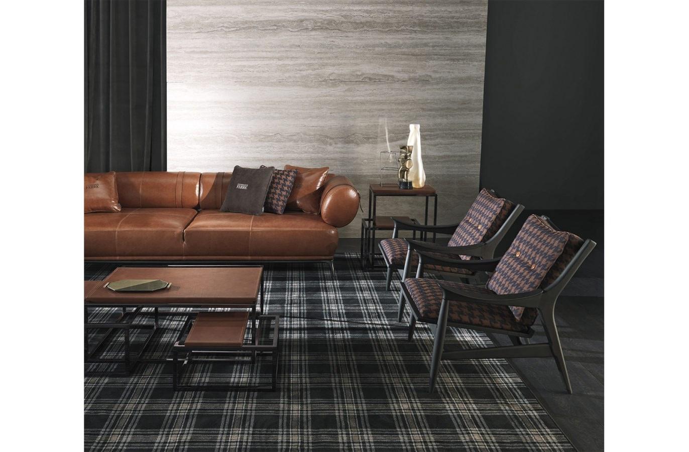 MATRIX Rectangular chrome plated steel and leather coffee table