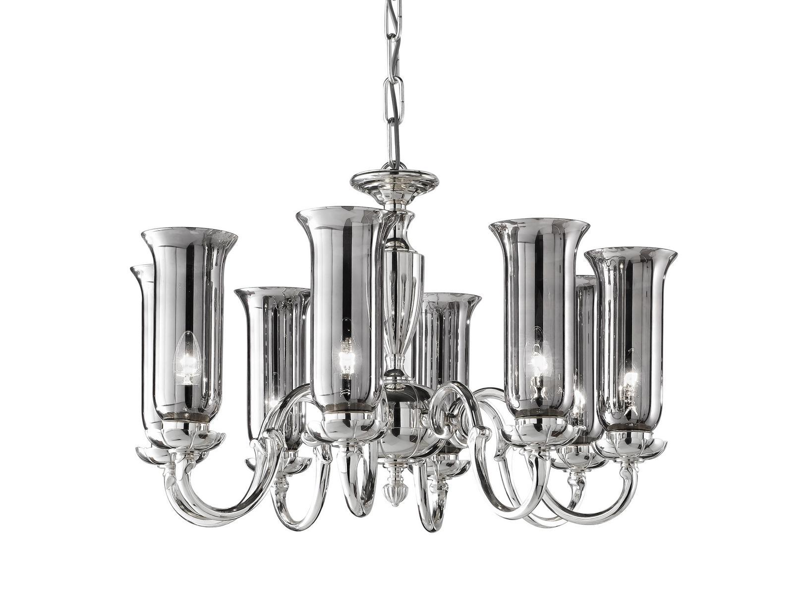 OSCAR 180/8 Polished nickel chandelier with platinum glass