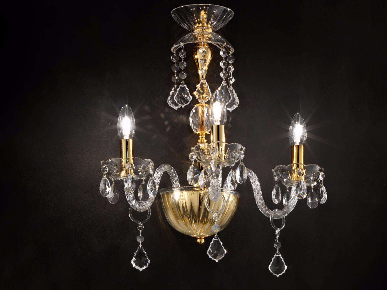 GLASS VE 871 A3 / A5 / A12 Incandescent blown glass wall light with crystals