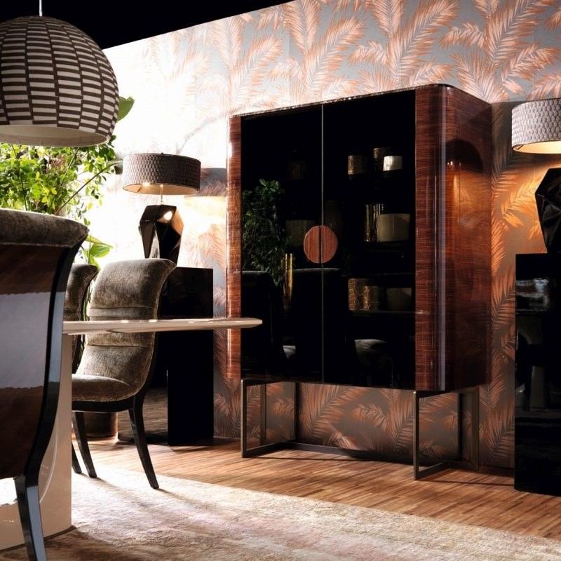 YORK Wood and glass display cabinet with integrated lighting