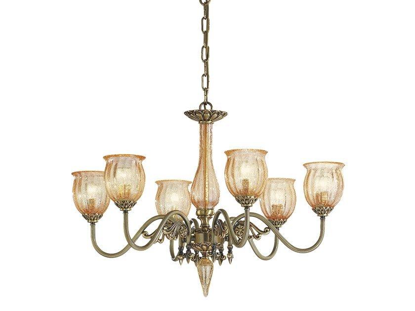 AMANDA 227/6 Antique Brass chandelier with camber crackle glass