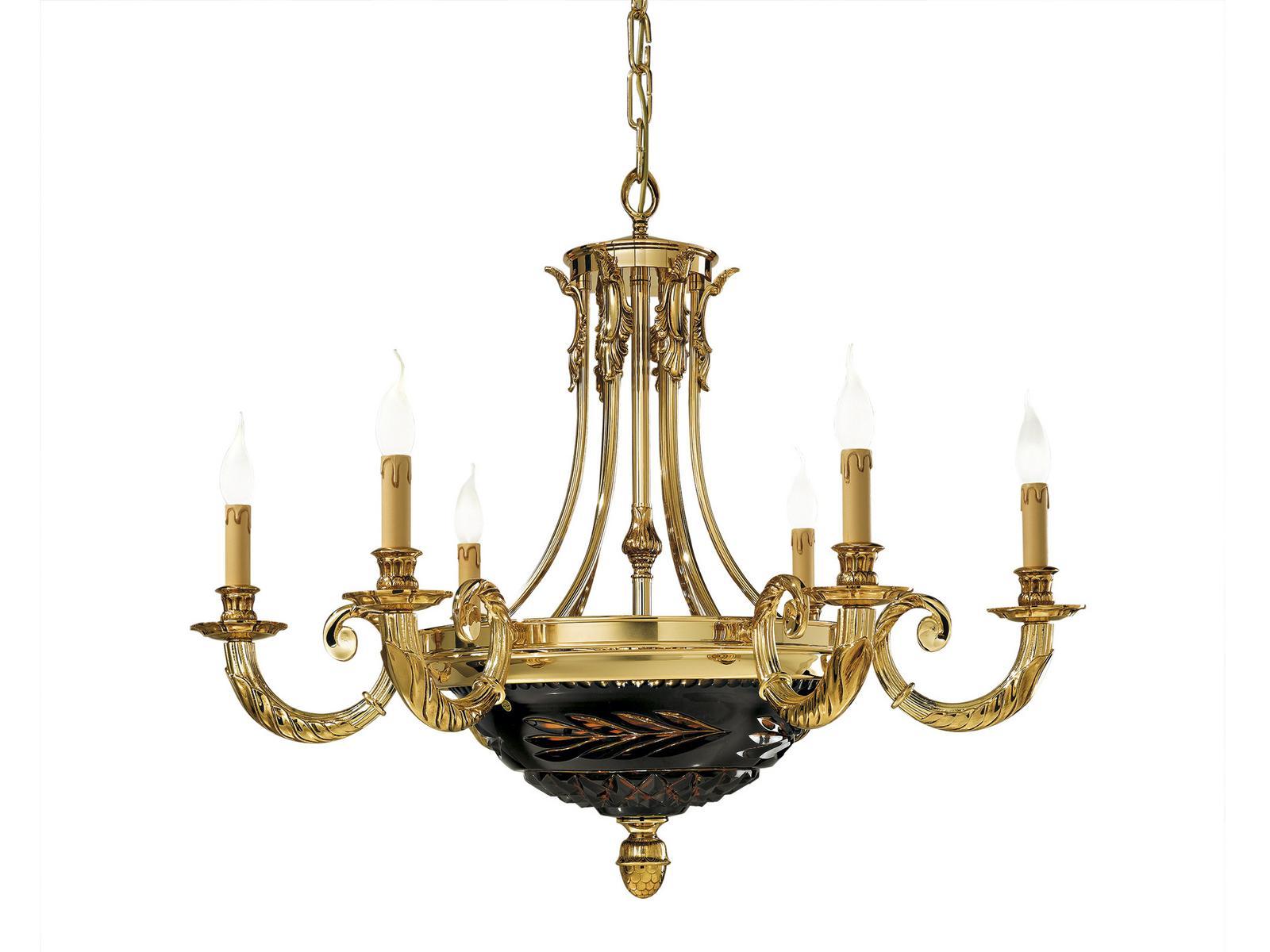 CLARISSA 4501/6+6 Shaded gold plated chandelier with blue crystal