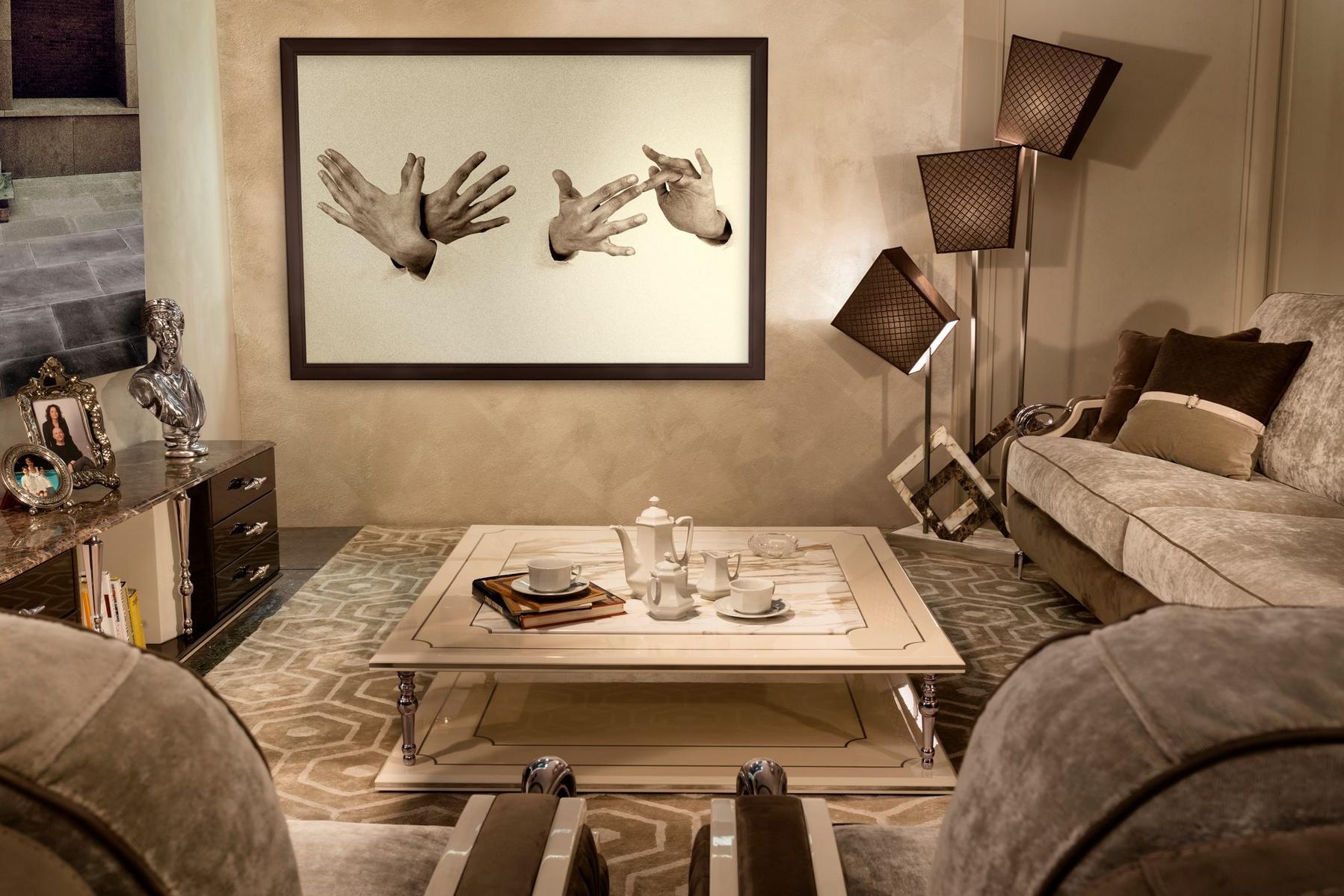 LALIQUE Low metal and Calacatta marble coffee table