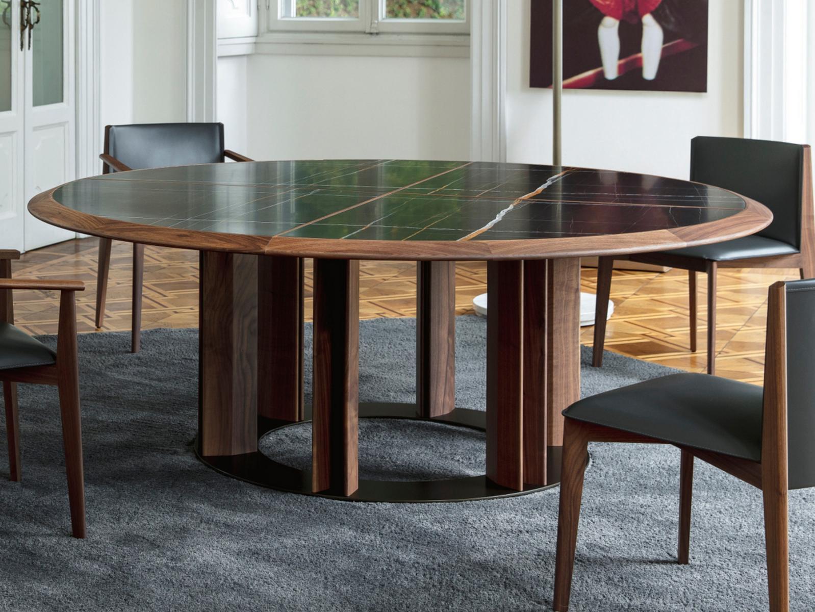 THAYL Round table in walnut with marble insert