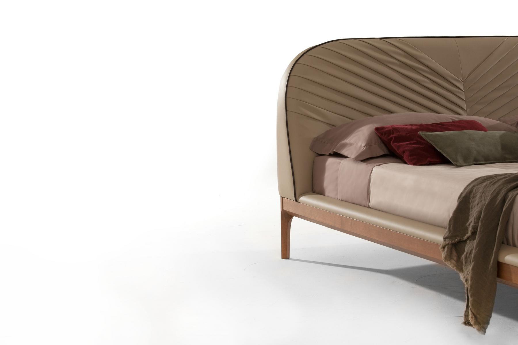MICHELANGELO Leather double bed with upholstered headboard