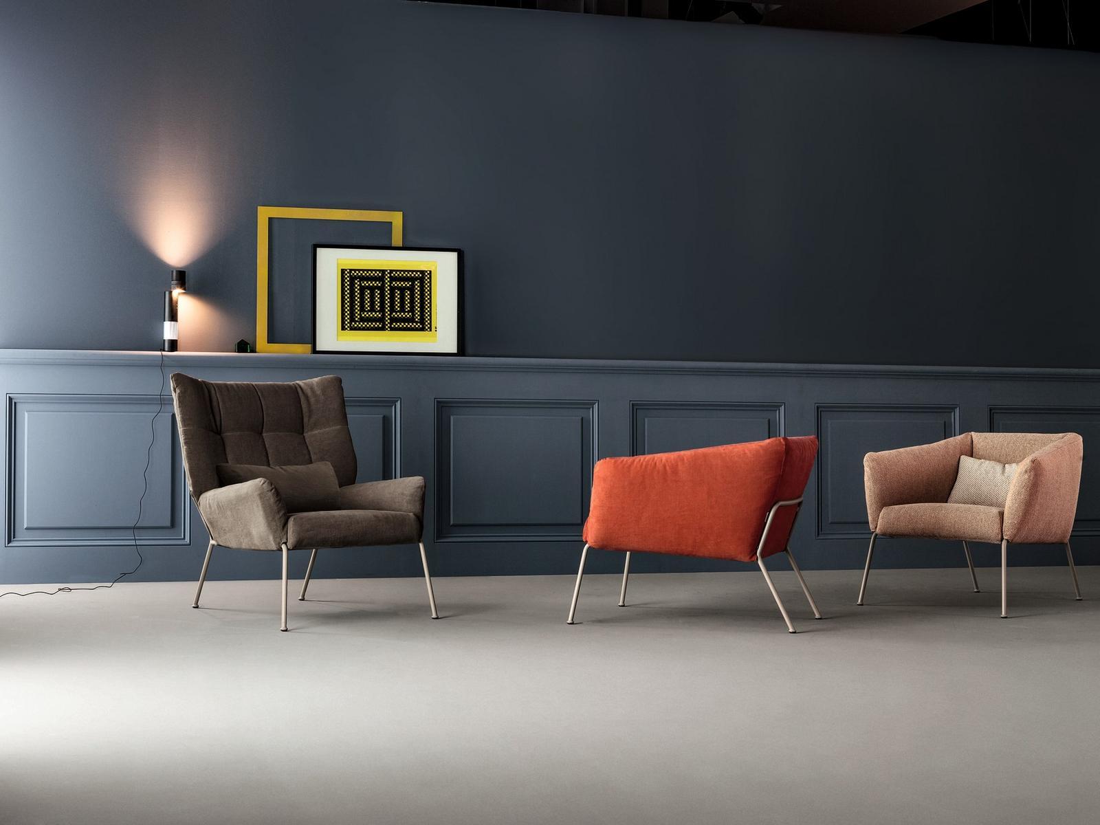 NIKOS LOW Upholstered fabric armchair with removable cover