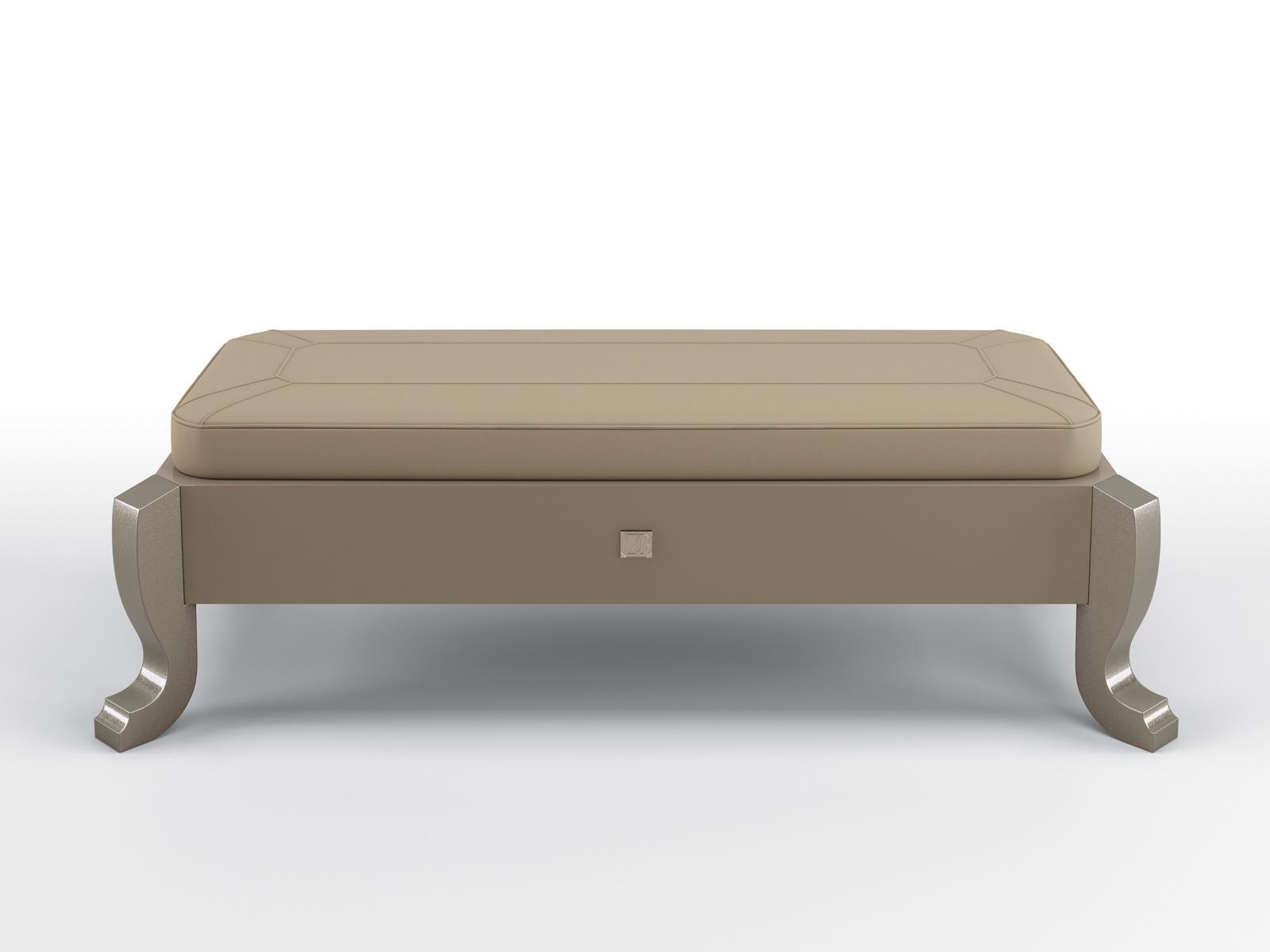 HERMES Upholstered leather bench and solid wood base