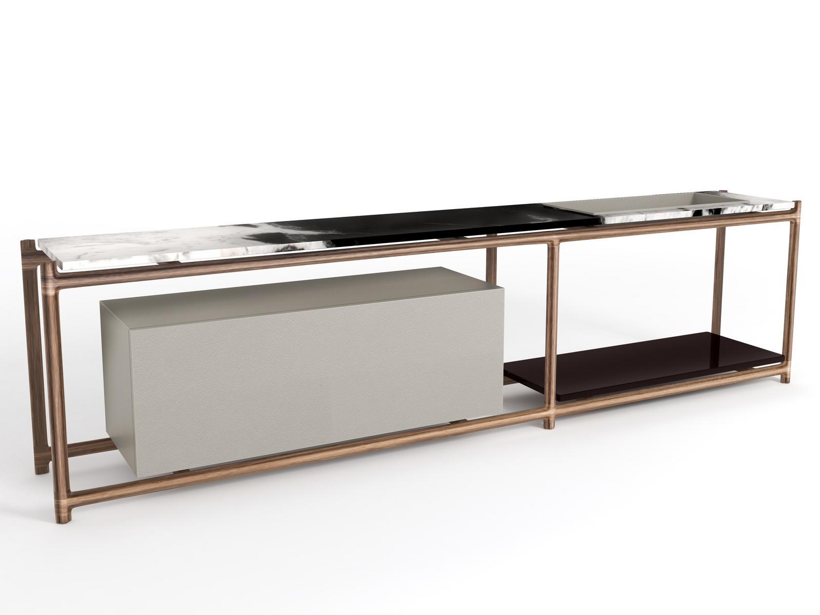 KING'S CROSS Rectangular marble console table with shelving