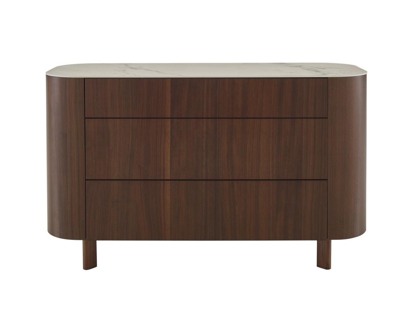 PARABOLE Chest of drawers in walnut with marble effect stoneware top