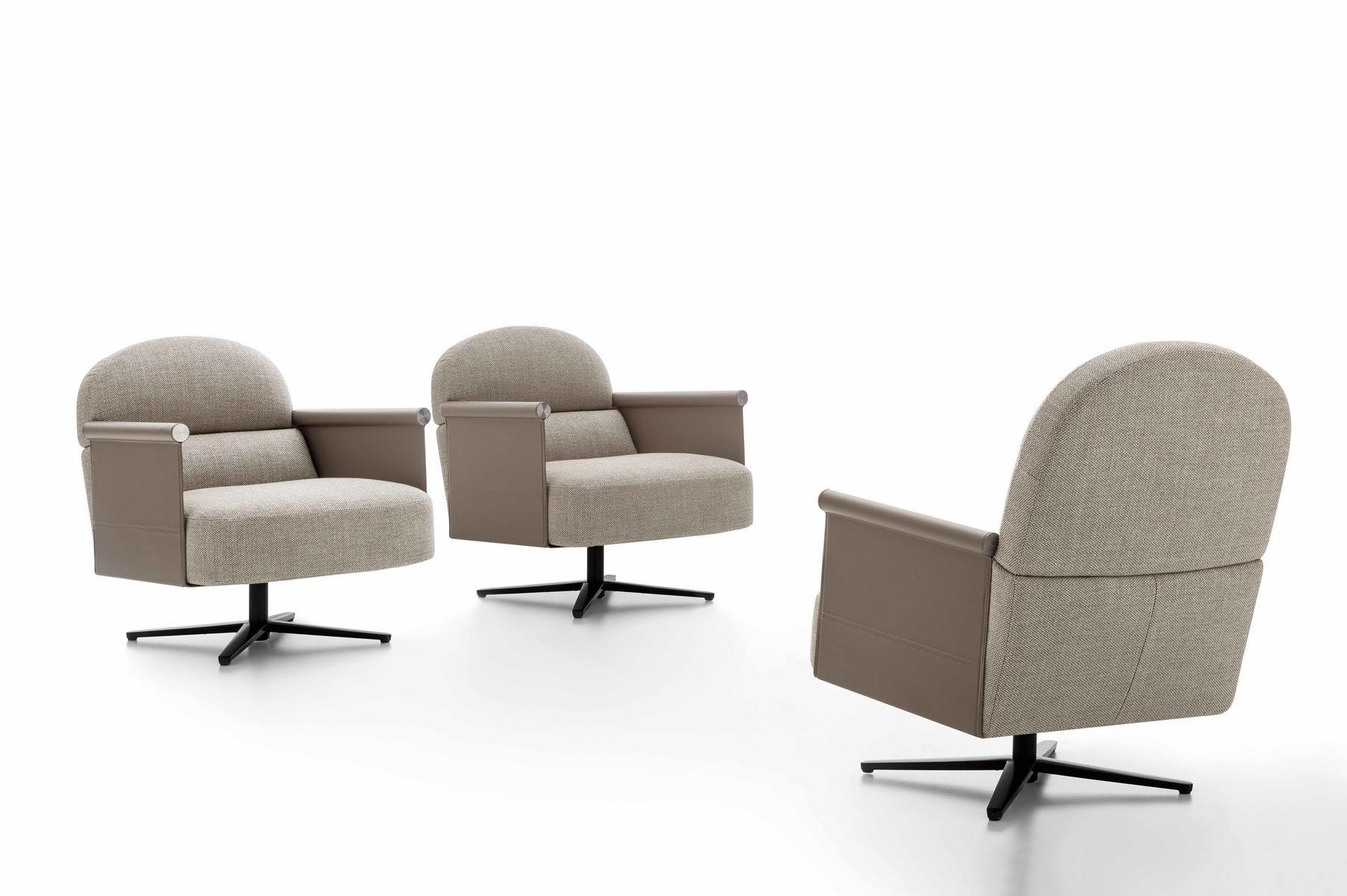 BEYL Swivel fabric armchair with 4-spoke base with armrests