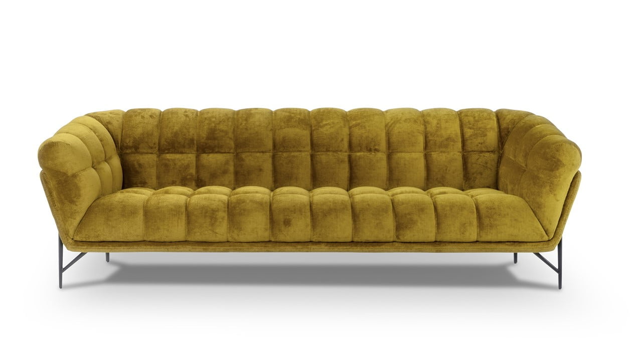 LIBERTY Contemporary Liberty sofa with sophisticated elegance, featuring soft, enveloping quilting and raised on sleek metal feet for an elevated aesthetic.