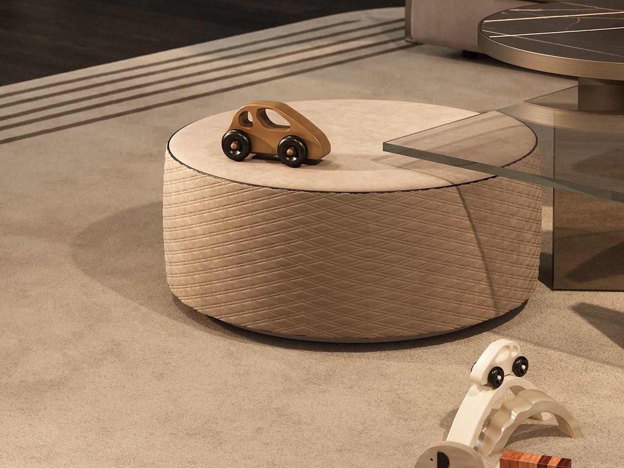 CIRCLE Round leather pouf