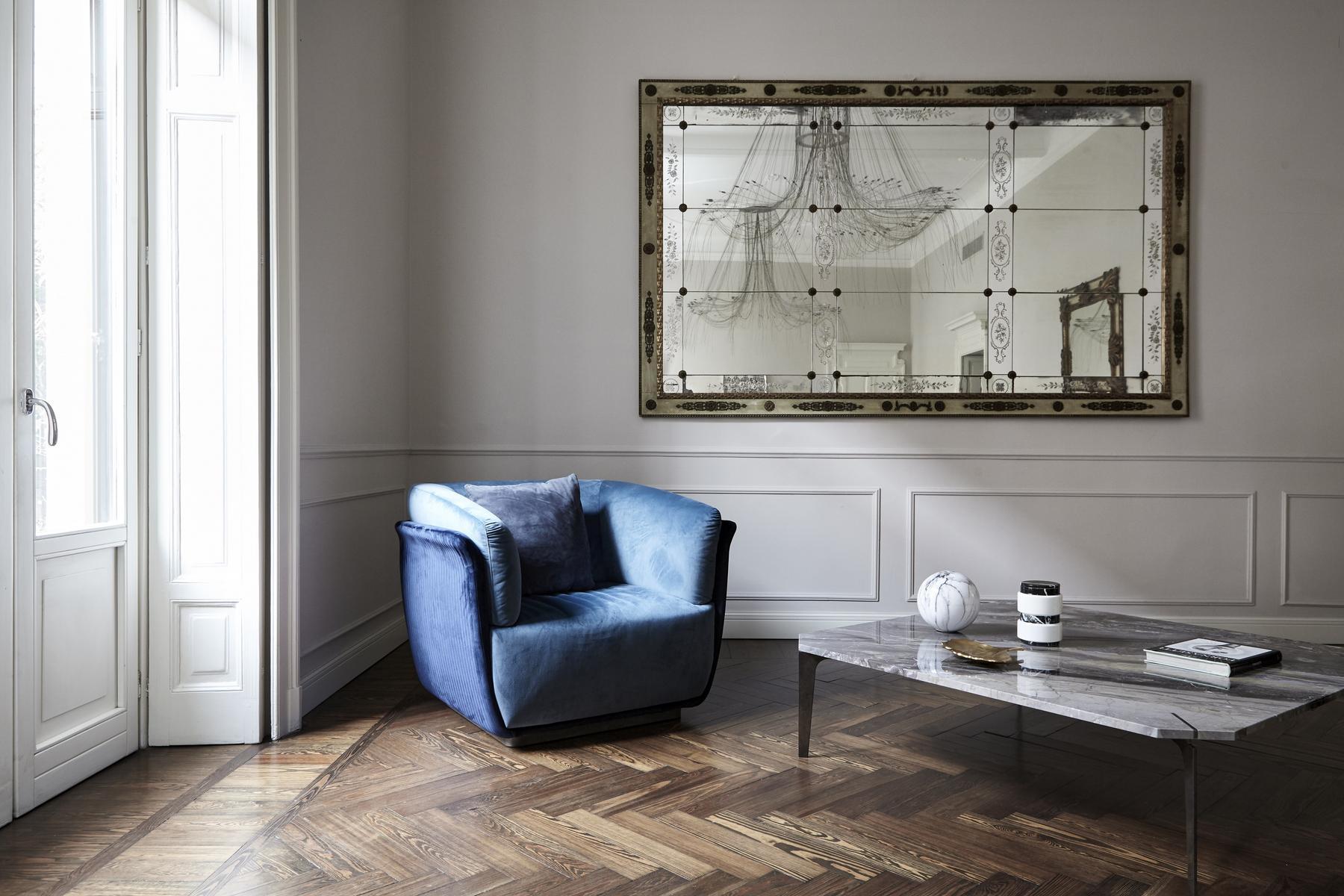 ALLURE Upholstered fabric armchair with armrests