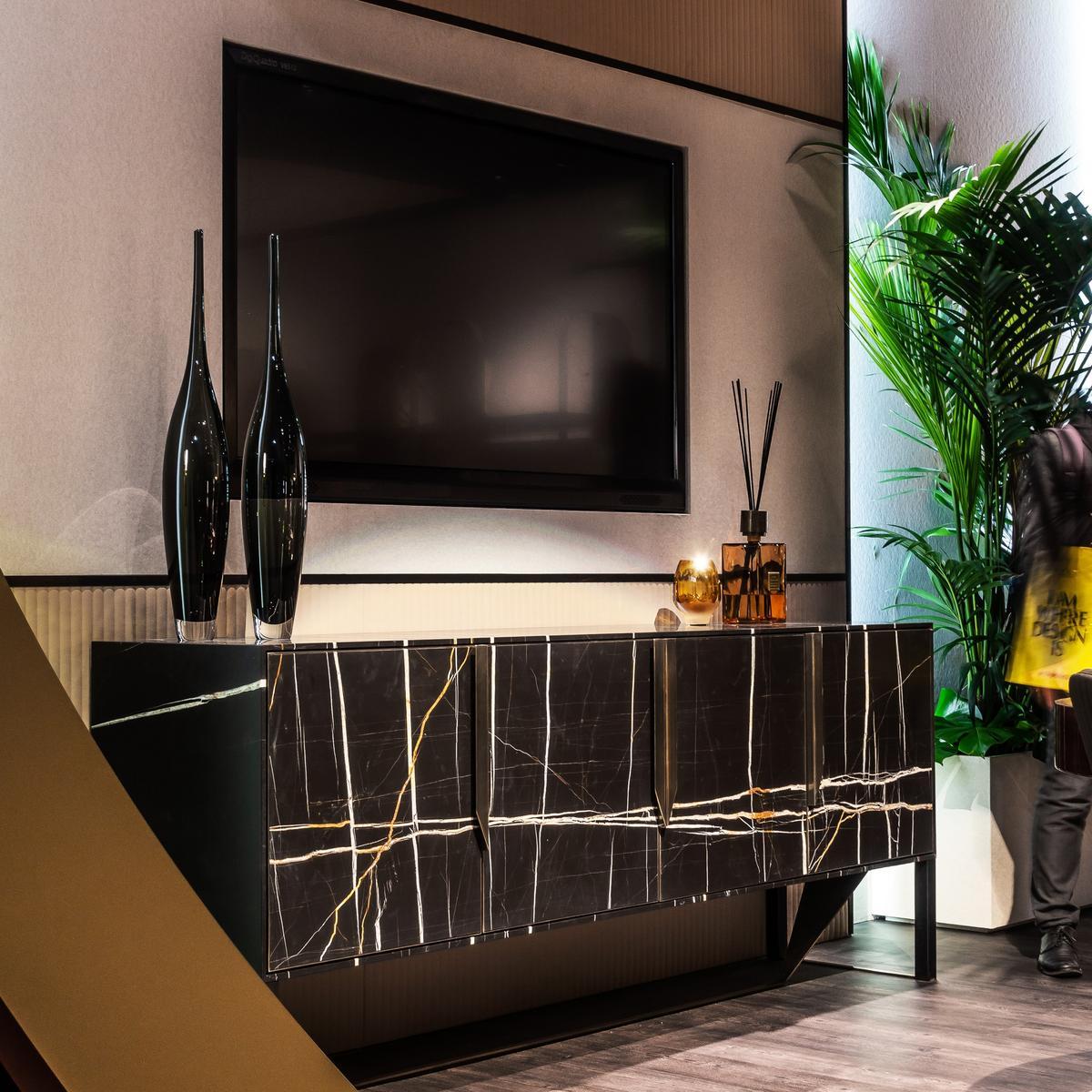 PRISMA Wood and glass sideboard with doors