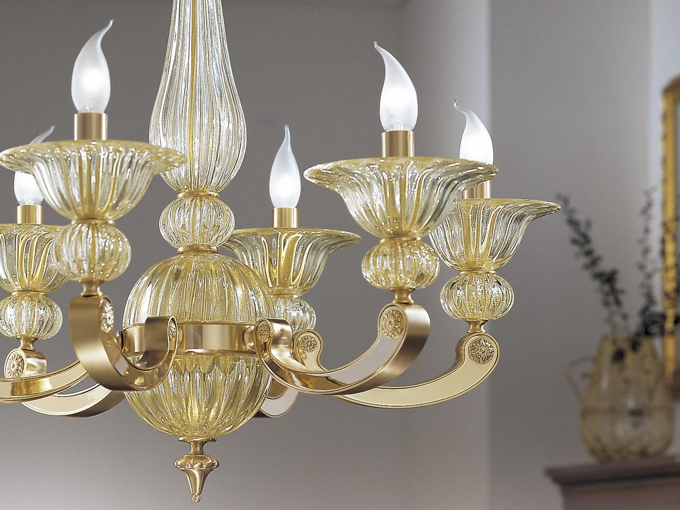 AMNY 267/6 Gold/satin gold plated chandelier with clear crystal