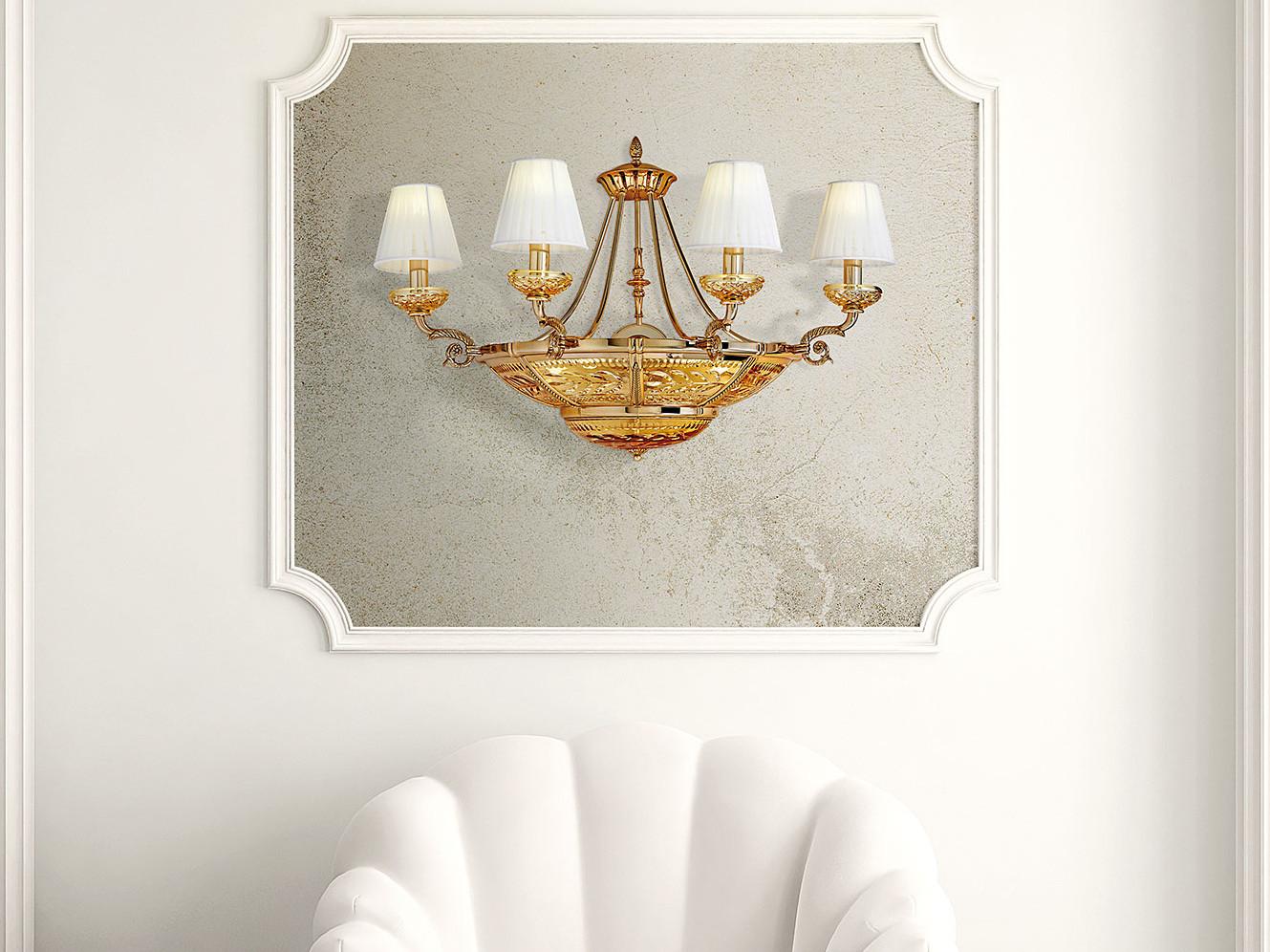 MICHELANGELO 3999/A4+4 Satin gold plated wall light with amber crystal and shades