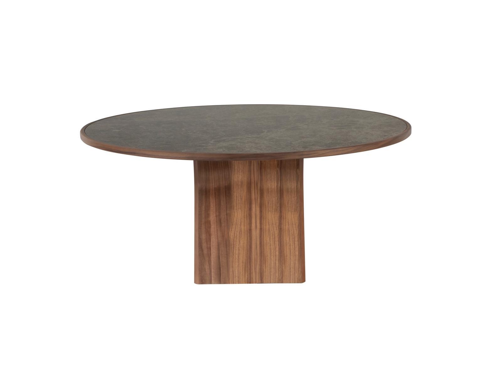 STILL ÉLITE Round table in walnut and top in porcelain stoneware