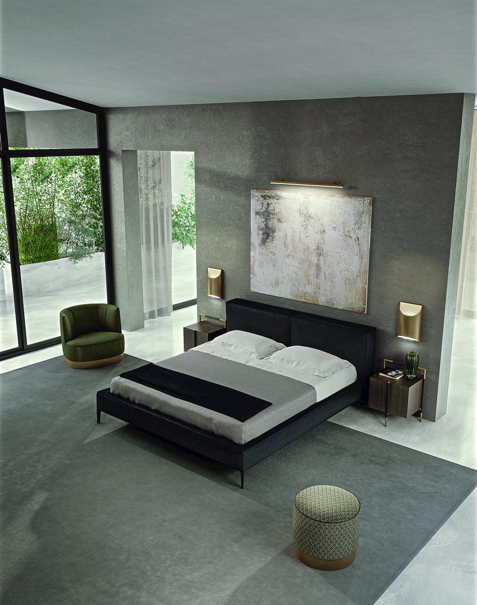 TAYLOR Fabric bed with upholstered headboard