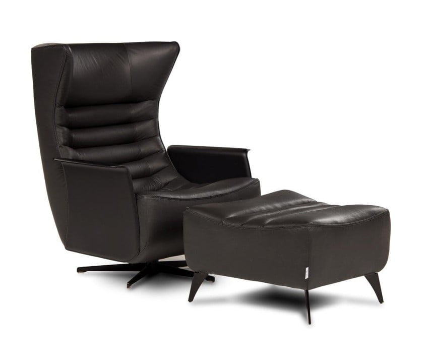 GERRIT The 'Gerrit' armchair is a comfortable, modern classic with quilting detail that extends to a matching footstool. Optional swivel base and customizable finishes cater to personal or office use.