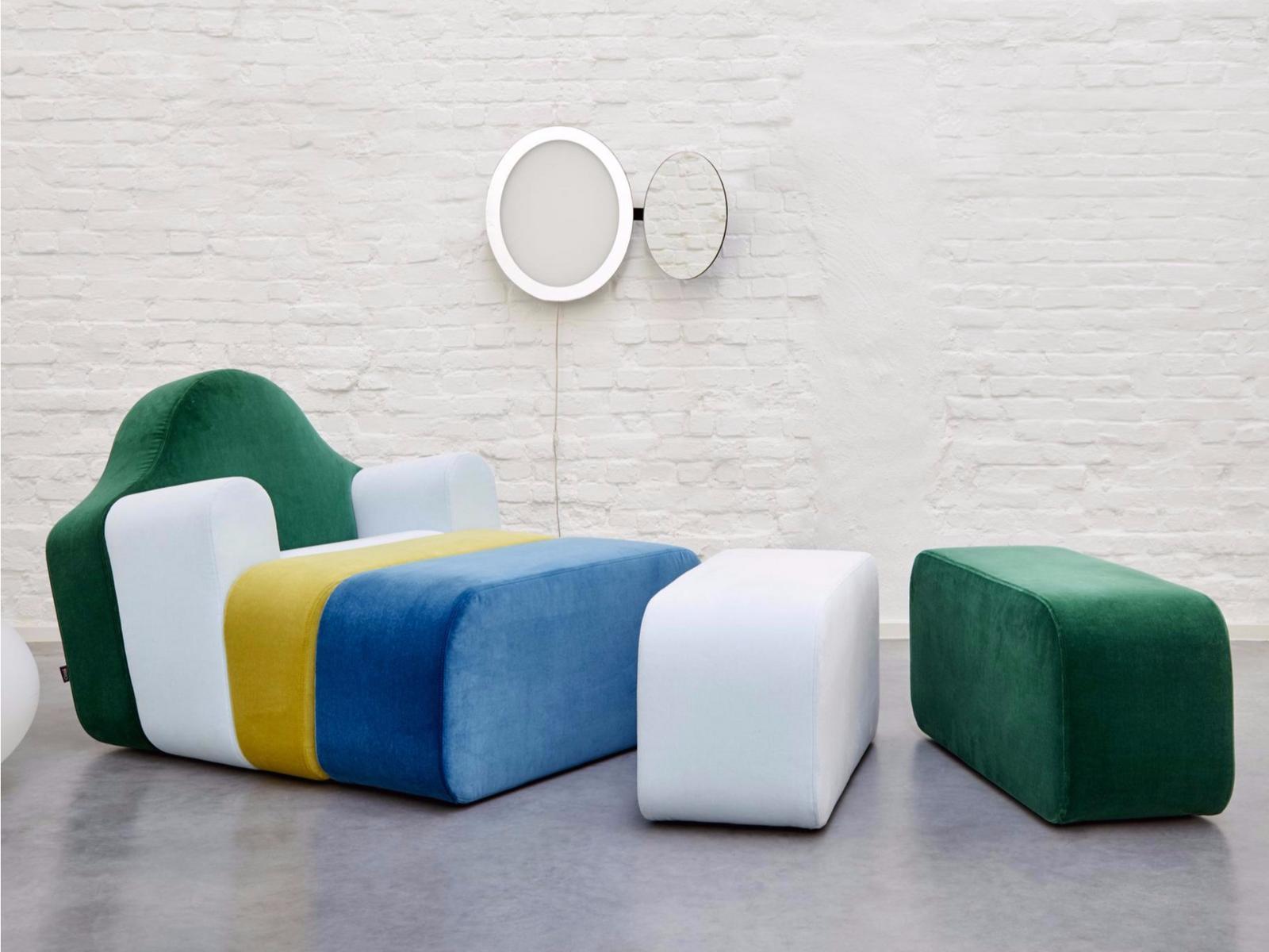 SLICE Sectional fabric armchair with footstool