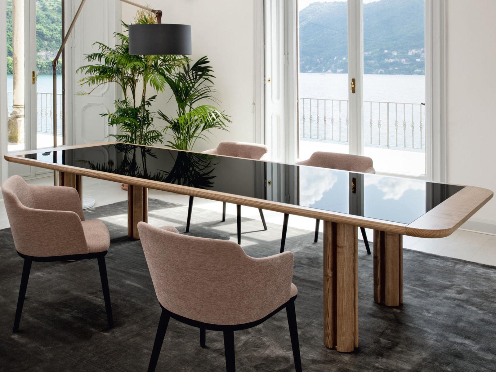 QUADRIFOGLIO Rectangular ash table with glass insert