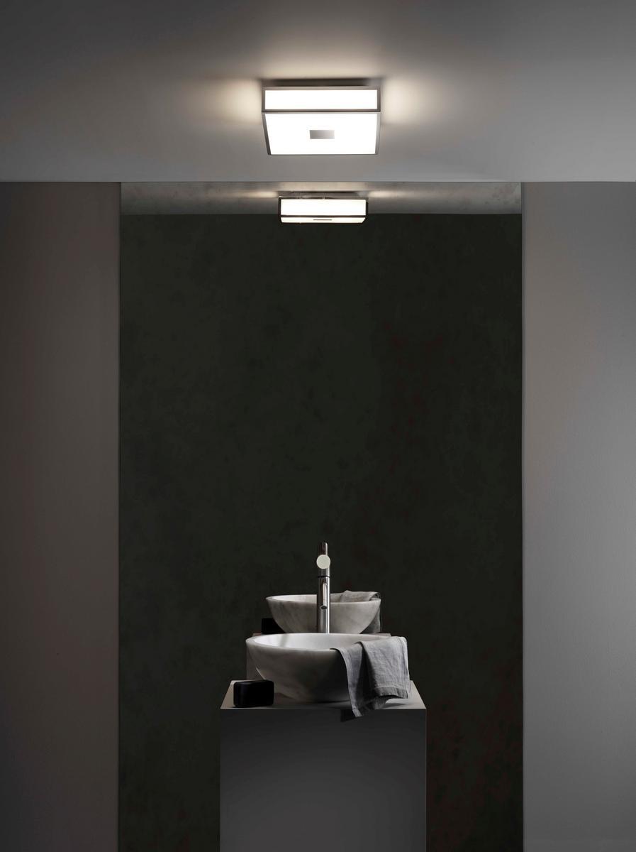 MASHIKO LED glass and steel ceiling light for bathroom
