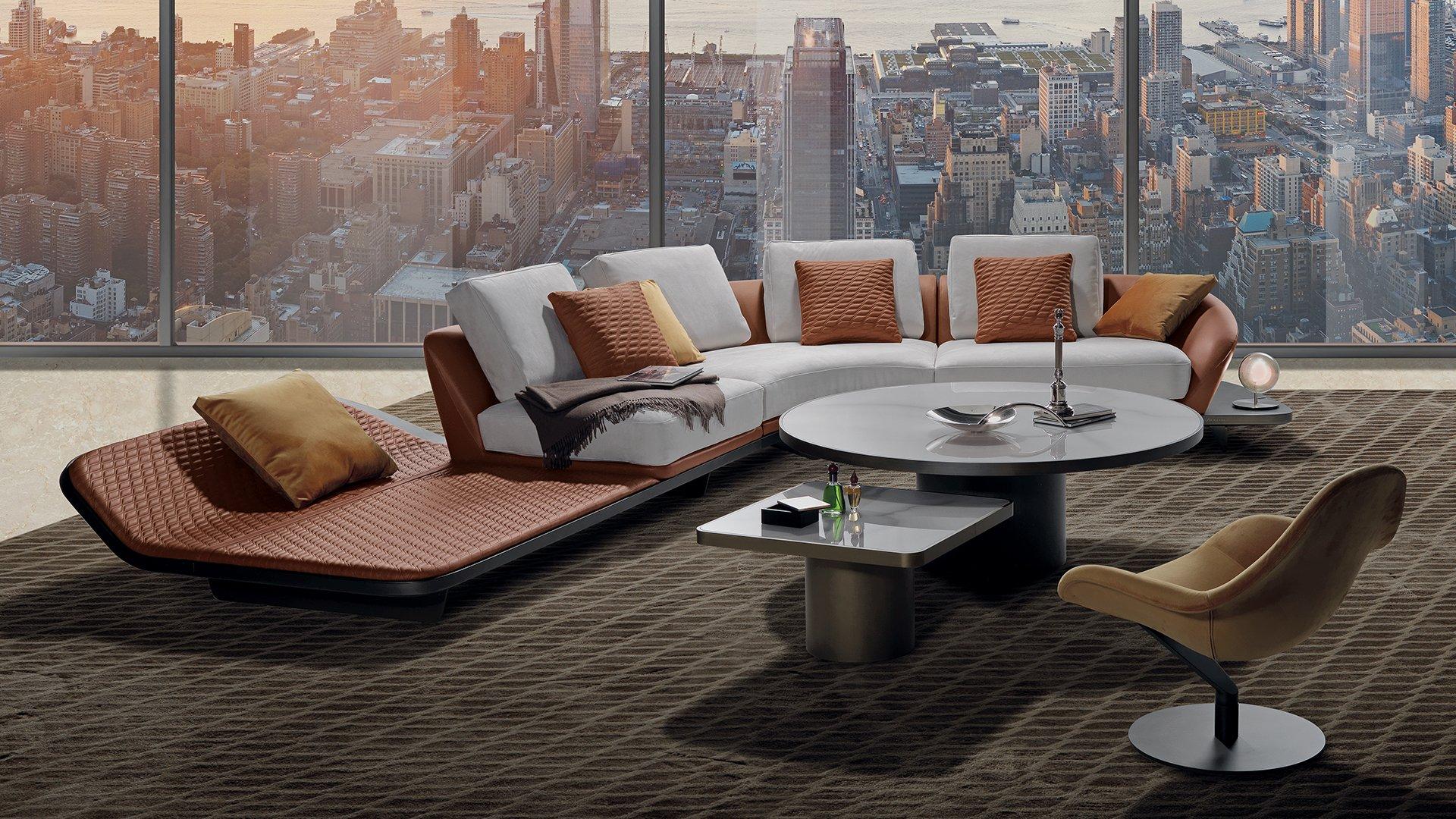 SEGNO Leather sofa with chaise longue