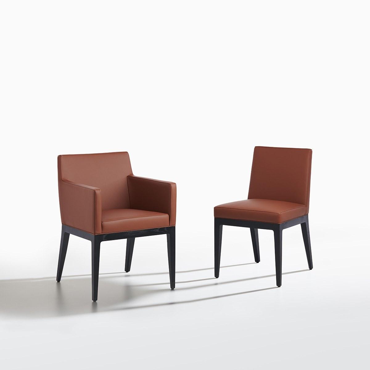 GRETA Upholstered leather chair with armrests