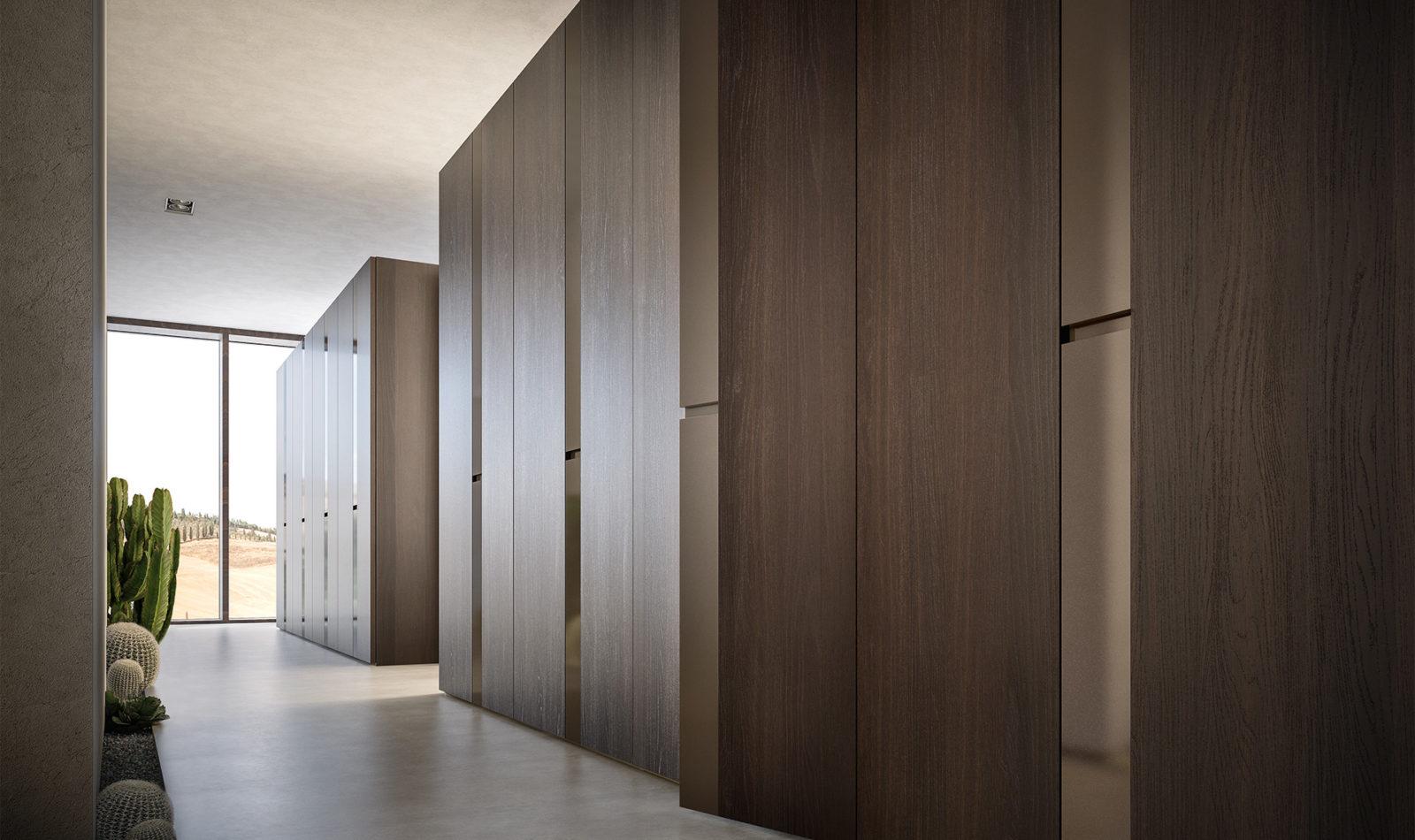 STRIP Modular veneer wardrobe with coplanar doors