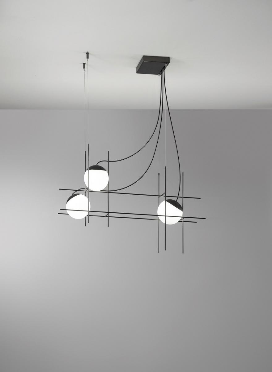 PLOT FRAME SP LED pendant lamp in metal and blown glass