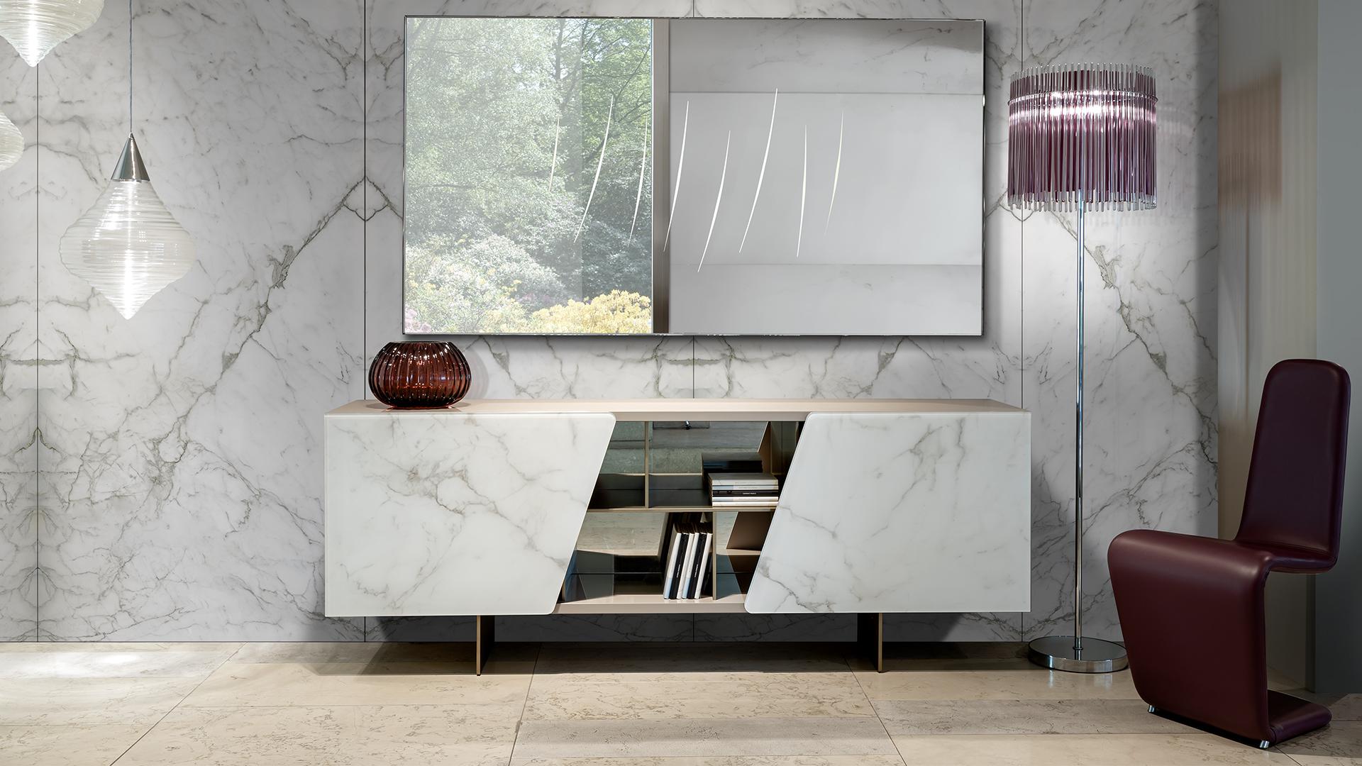 VERTIGO Glass sideboard with sliding doors