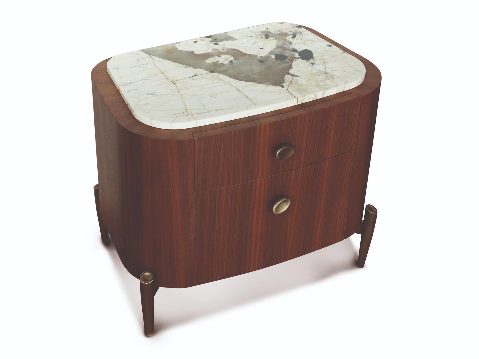 LAPETO Rounded wooden bedside table with drawers