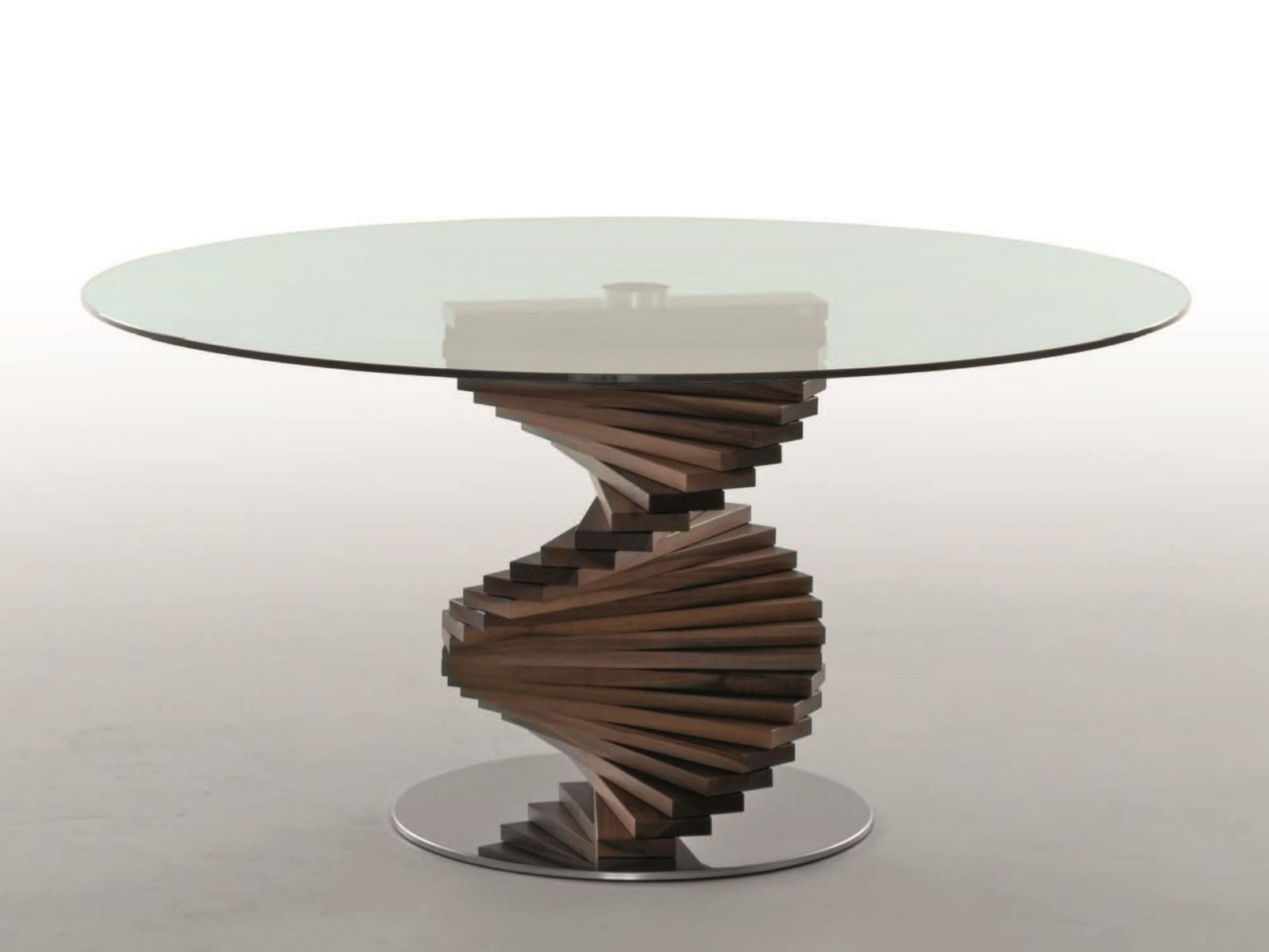 FIRENZE Round glass table with walnut base